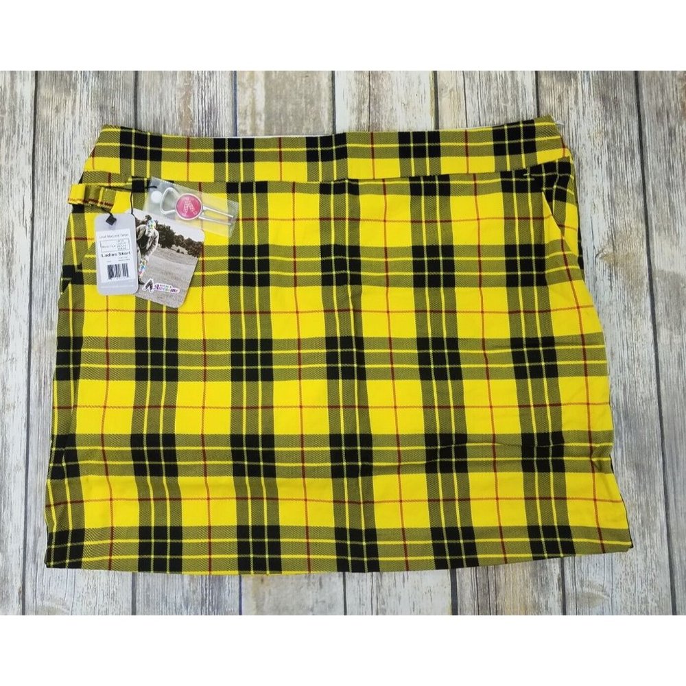 Royal & Awesome Womens Skort Loud Macleod Tartan Size 14 Yellow Plaid Golf New